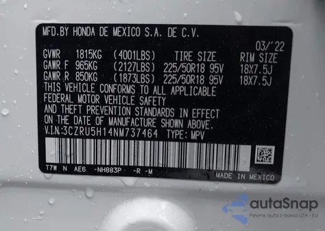 2022 Honda Hr-V 2Wd Sport from USA, damaged, VIN 3CZRU5H14NM737464